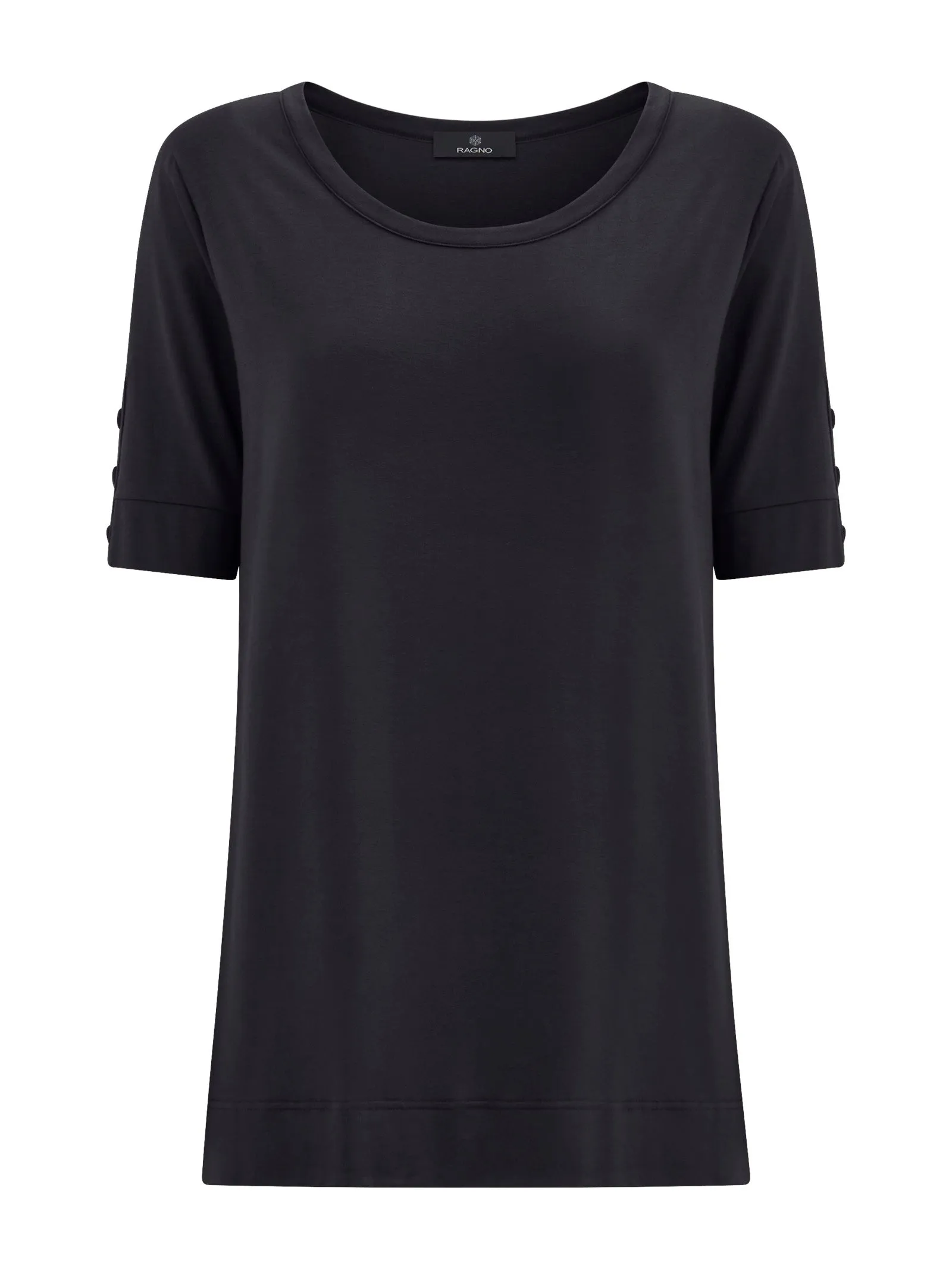 T-shirt girocollo con bottoni in Viscosa Summer  - Nero