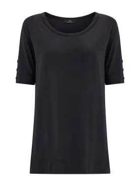 T-shirt girocollo con bottoni in Viscosa Summer  - Nero