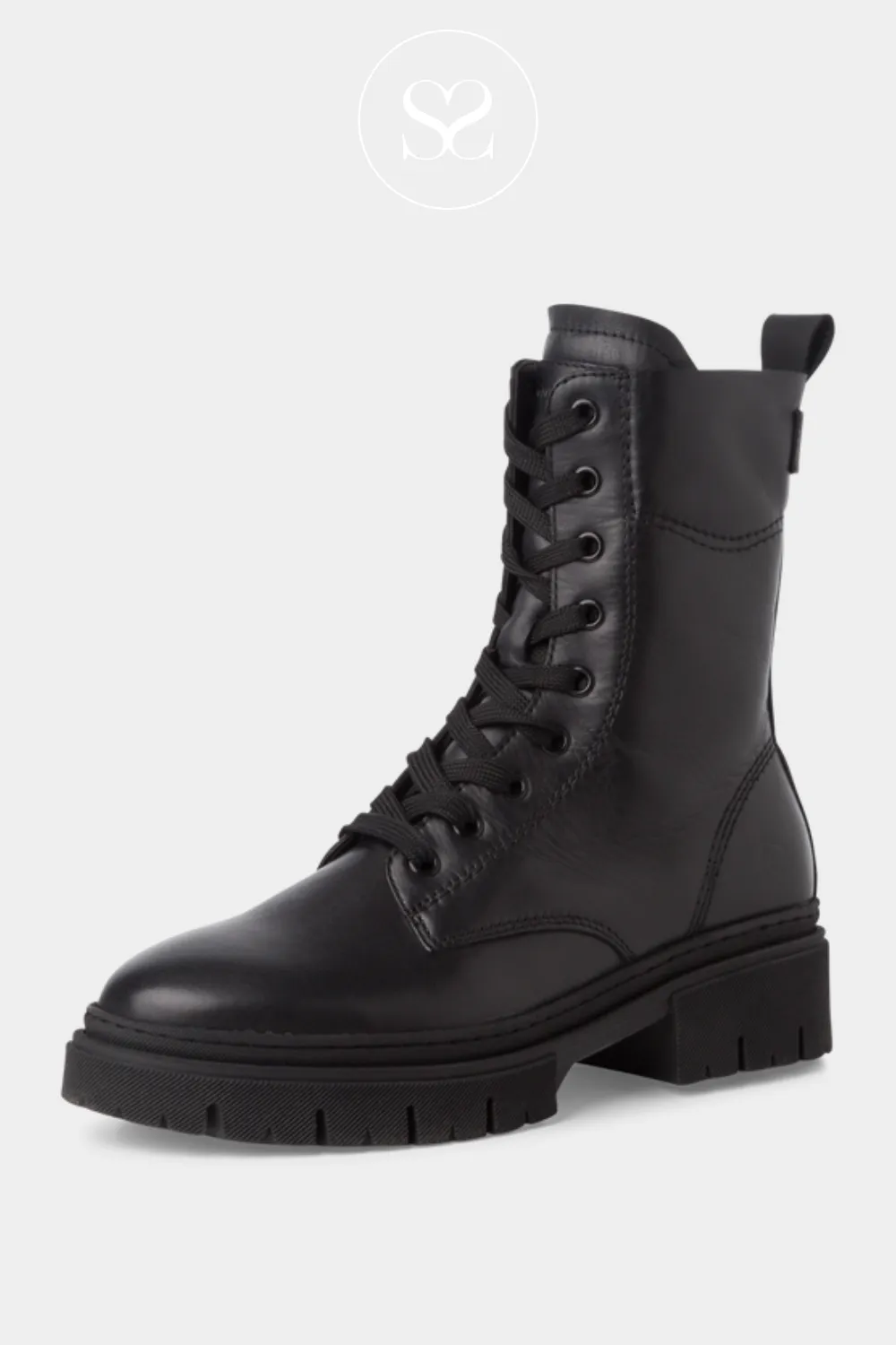 TAMARIS 1-25213-43 BLACK LEATHER MILITARY BOOTS