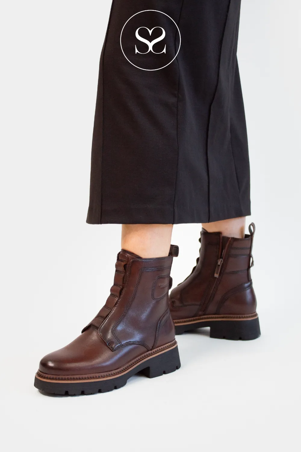 TAMARIS 1-25420-43 BROWN LEATHER ANKLE BOOTS