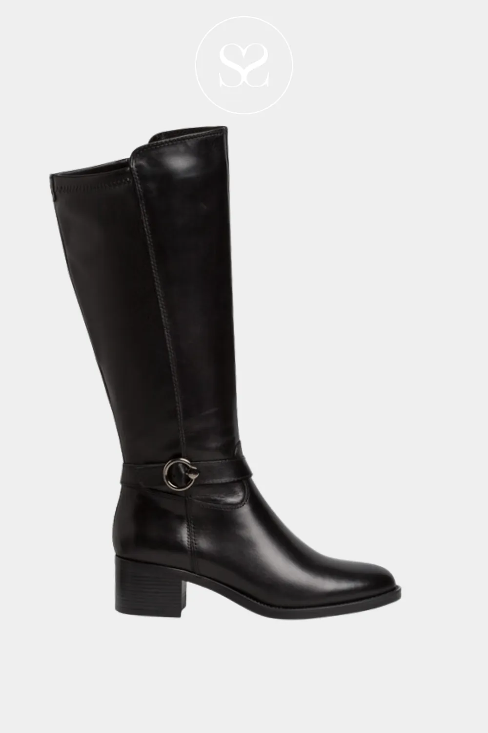 TAMARIS 1-25537-41 BLACK LEATHER BLOCK HEEL KNEE HIGH BOOTS