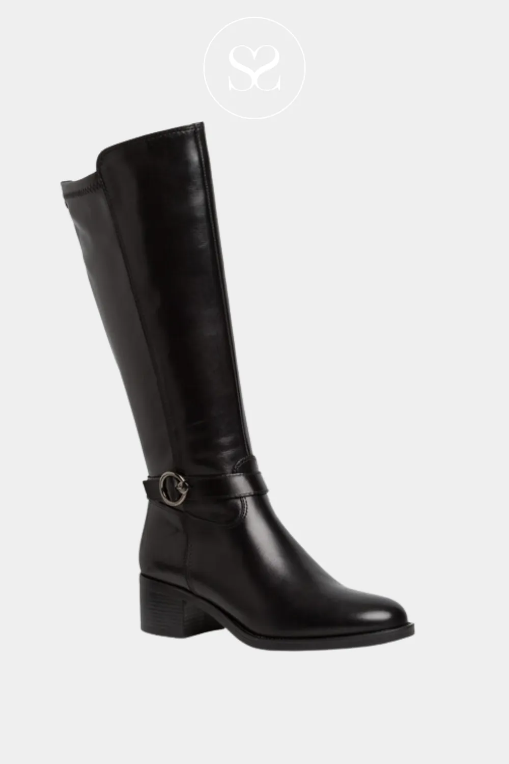 TAMARIS 1-25537-41 BLACK LEATHER BLOCK HEEL KNEE HIGH BOOTS