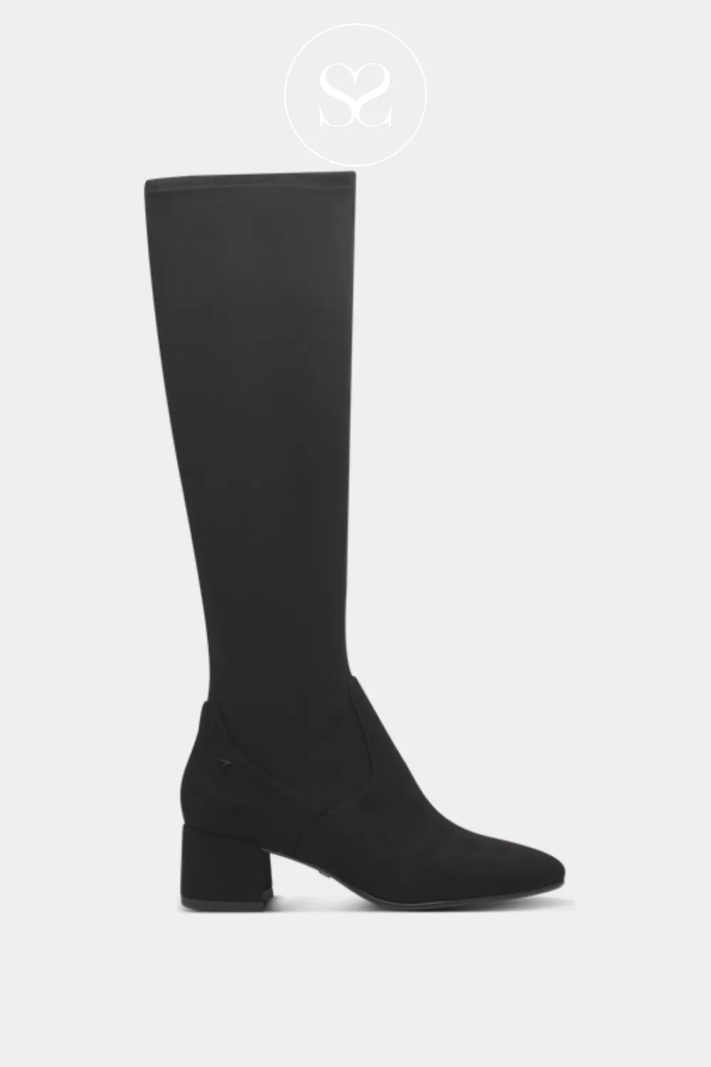 TAMARIS 1-25541-43 BLACK SUEDE BLOCK HEEL KNEE HIGH BOOTS