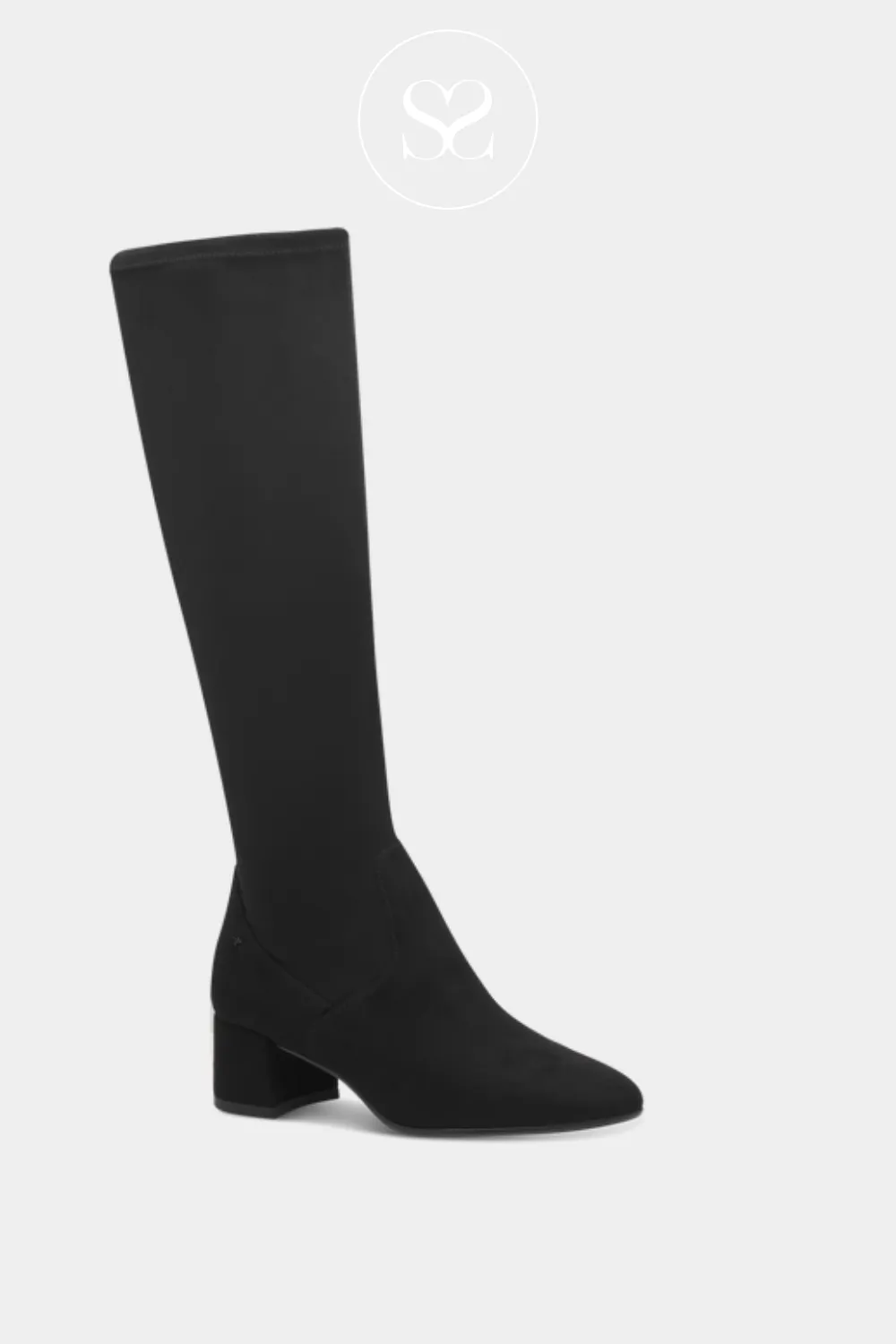 TAMARIS 1-25541-43 BLACK SUEDE BLOCK HEEL KNEE HIGH BOOTS