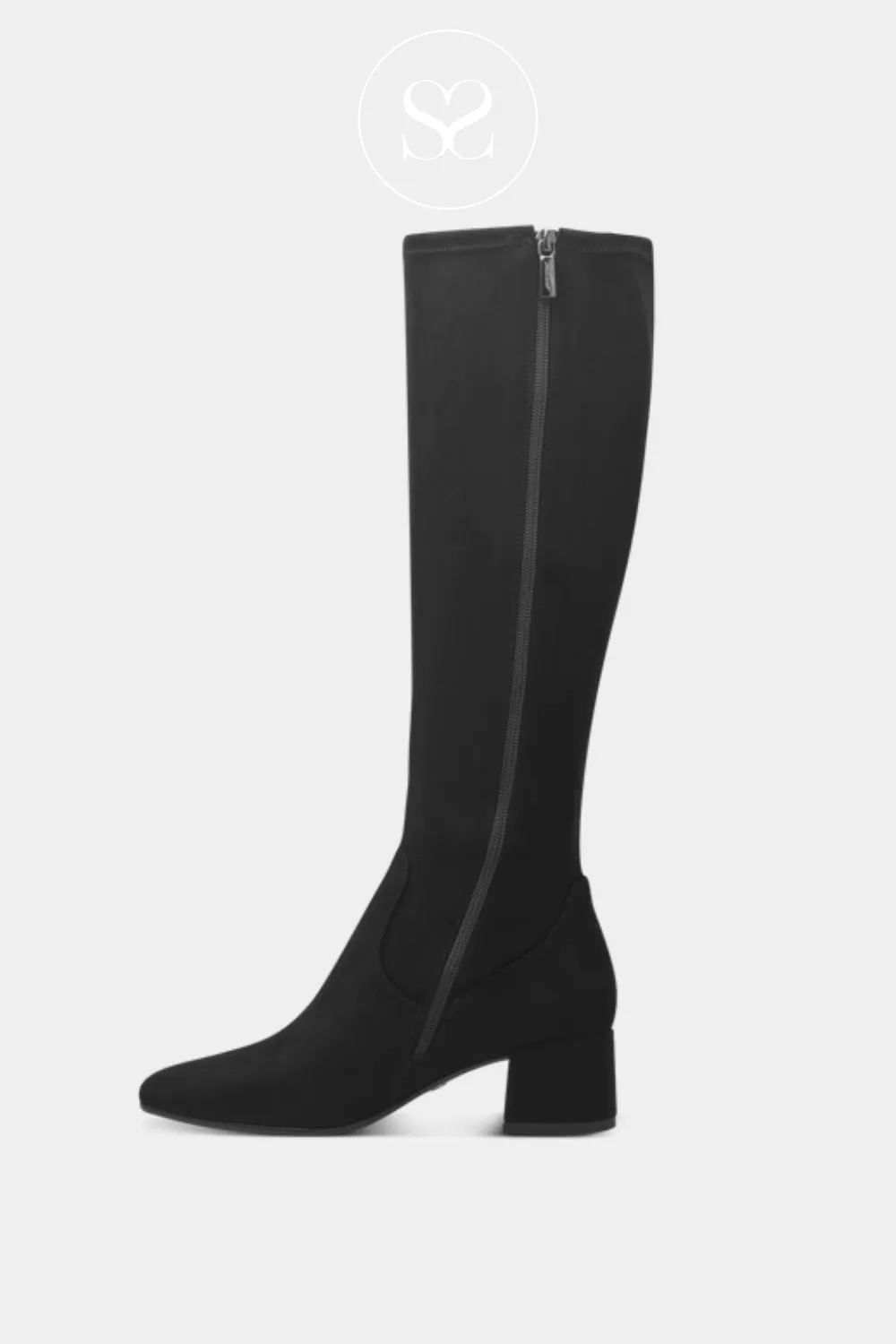 TAMARIS 1-25541-43 BLACK SUEDE BLOCK HEEL KNEE HIGH BOOTS