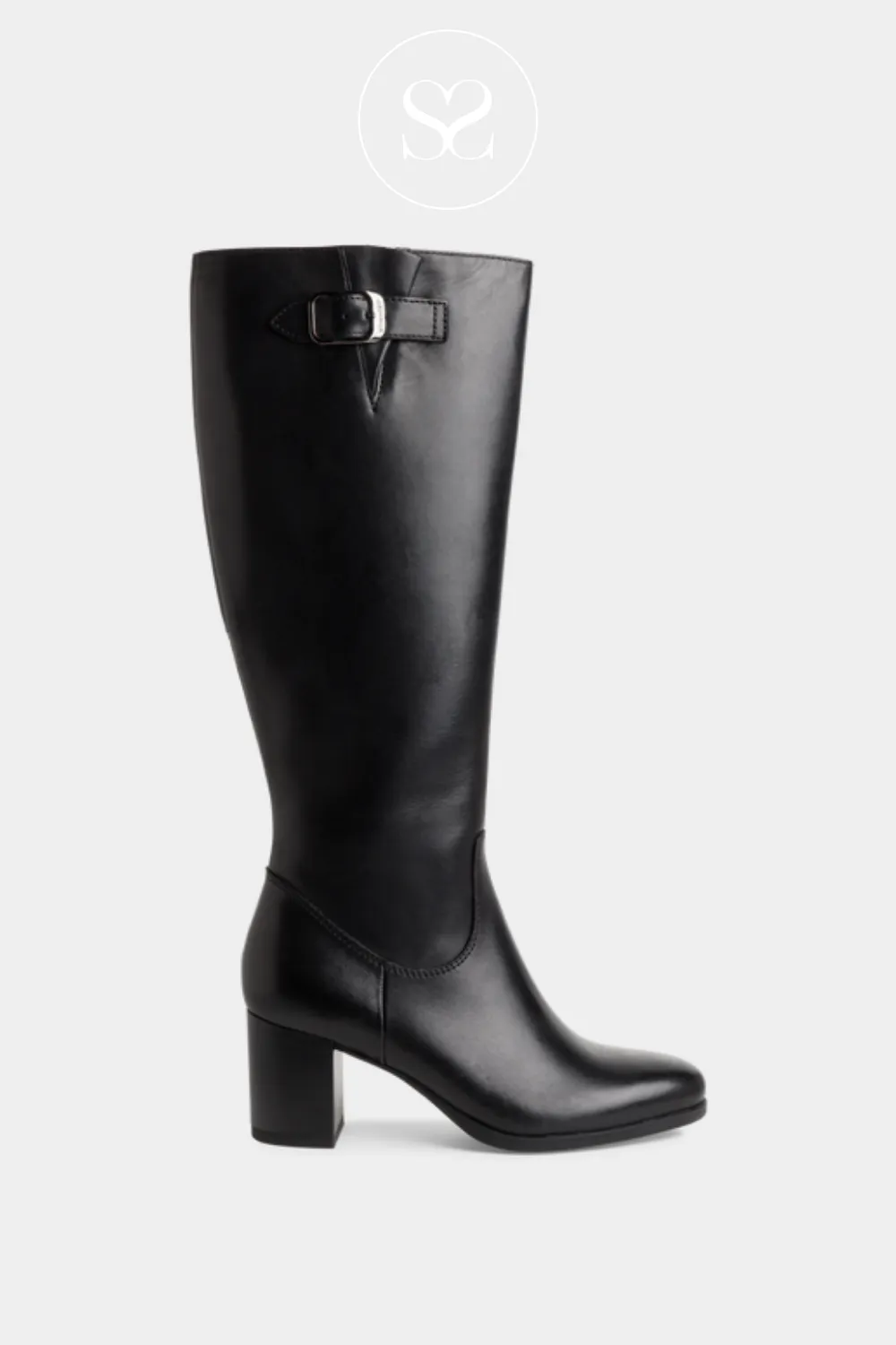 TAMARIS 1-25547-43 BLACK LEATHER HEELED KNEE HIGH BOOTS