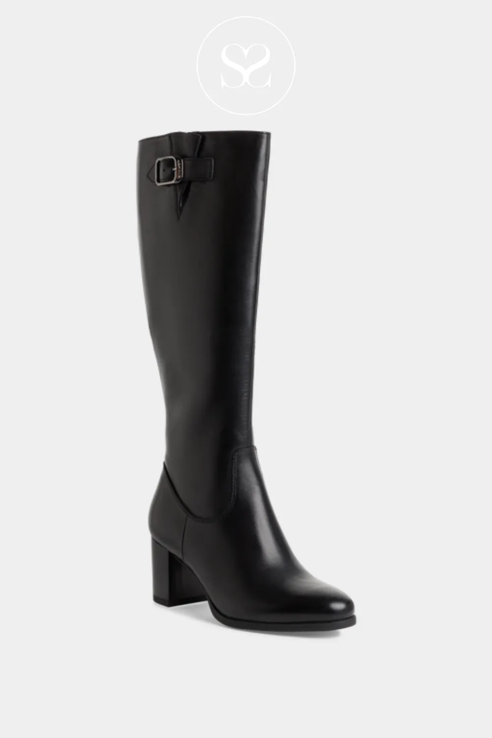 TAMARIS 1-25547-43 BLACK LEATHER HEELED KNEE HIGH BOOTS