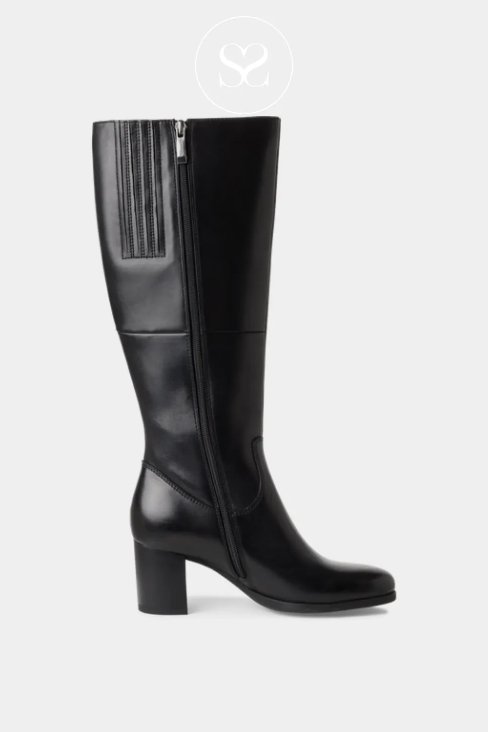 TAMARIS 1-25547-43 BLACK LEATHER HEELED KNEE HIGH BOOTS