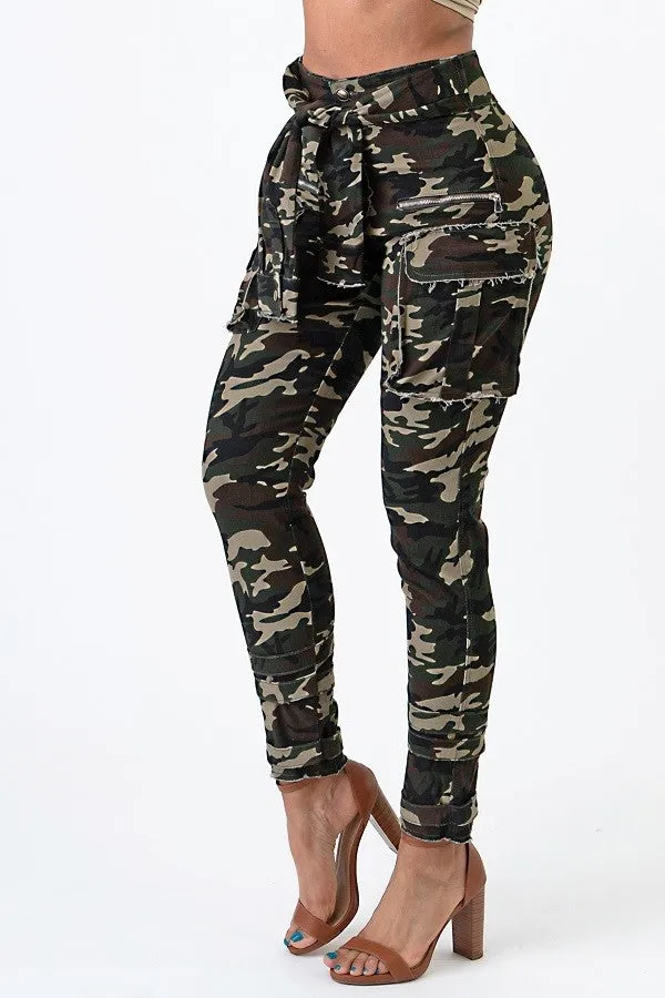 Tie Me Up Faux Jacket Waist Tie Ankle Strap Camo Pants