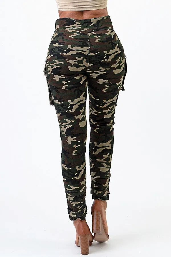 Tie Me Up Faux Jacket Waist Tie Ankle Strap Camo Pants