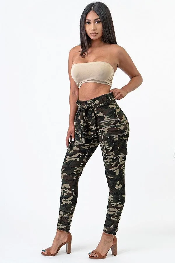 Tie Me Up Faux Jacket Waist Tie Ankle Strap Camo Pants