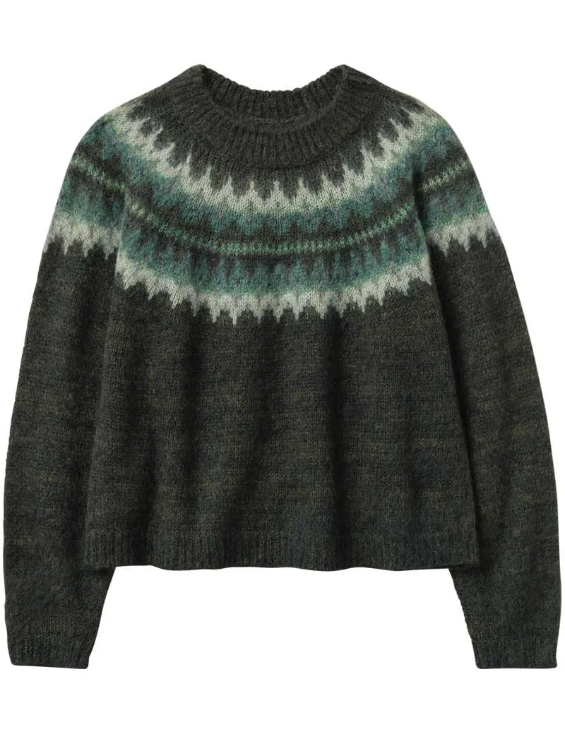 Toast Fair Isle Yoke Mohair Blend Sweater Marble Green