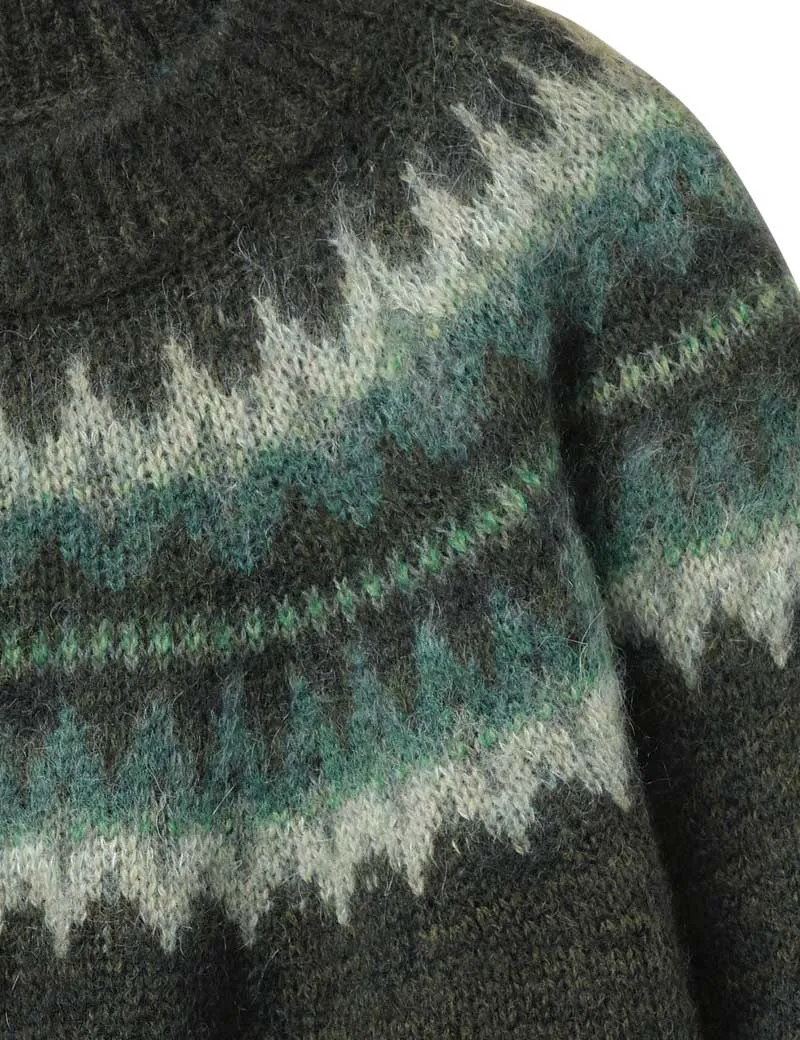 Toast Fair Isle Yoke Mohair Blend Sweater Marble Green