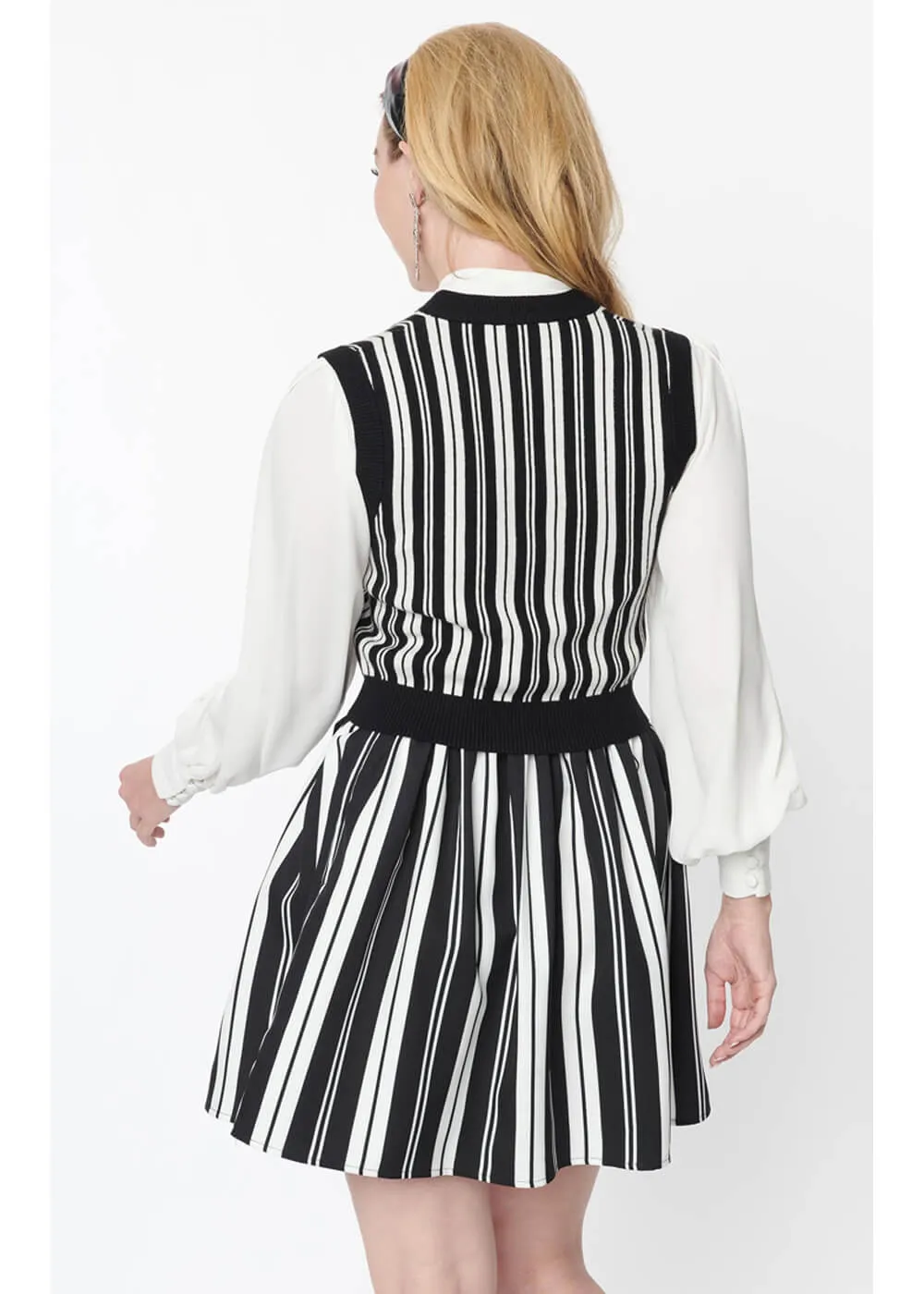 Unique Vintage x Beetlejuice Striped Swing Skirt Black White