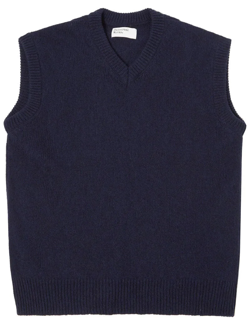 Universal Works Sweater Vest Navy Eco Wool