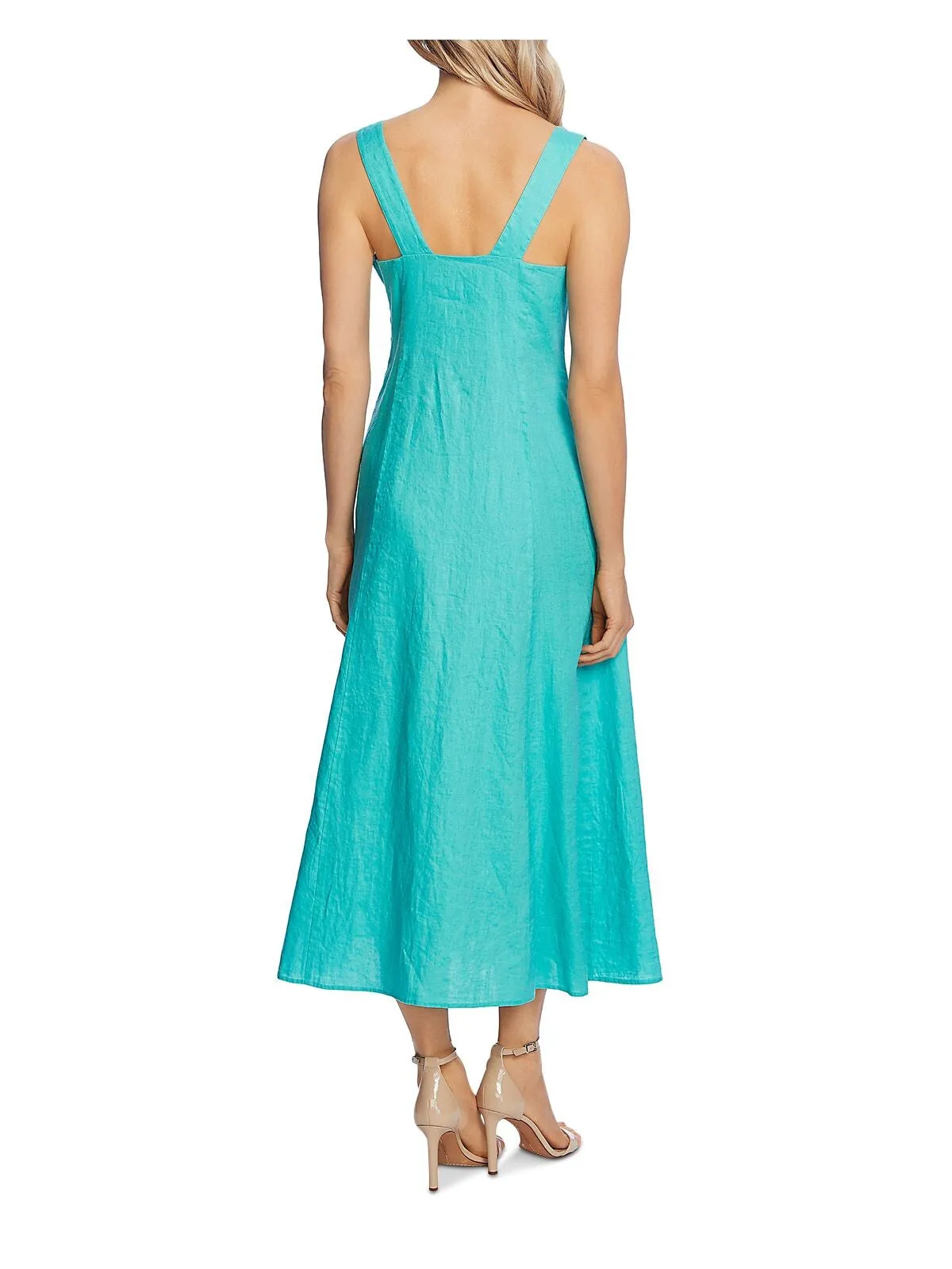 VINCE CAMUTO Womens Aqua Sleeveless V Neck Midi Fit + Flare Dress