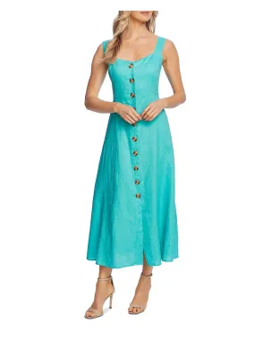 VINCE CAMUTO Womens Aqua Sleeveless V Neck Midi Fit + Flare Dress