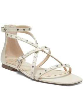 VINCE CAMUTO Womens Beige Buckle Accent Strappy Studded Seseti Square Toe Zip-Up Leather Gladiator Sandals Shoes