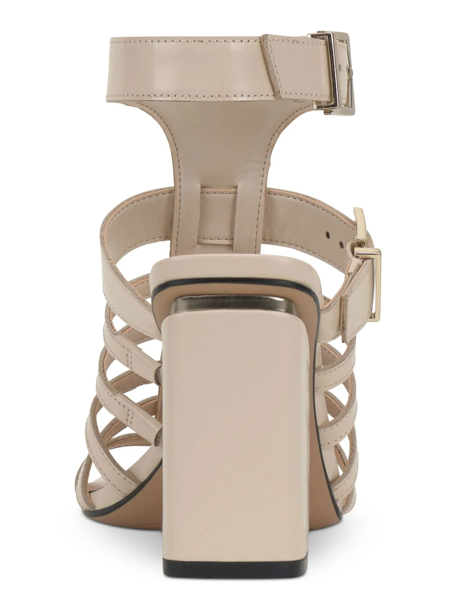 VINCE CAMUTO Womens Beige Strappy Buckle Ankle Strap Padded Hicheny Open Toe Block Heel Buckle Leather Heeled Gladiator Sandal M