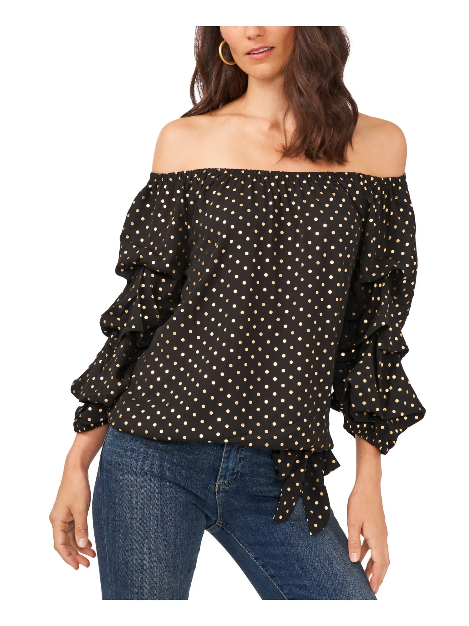 VINCE CAMUTO Womens Black 3/4 Sleeve Off Shoulder Blouse