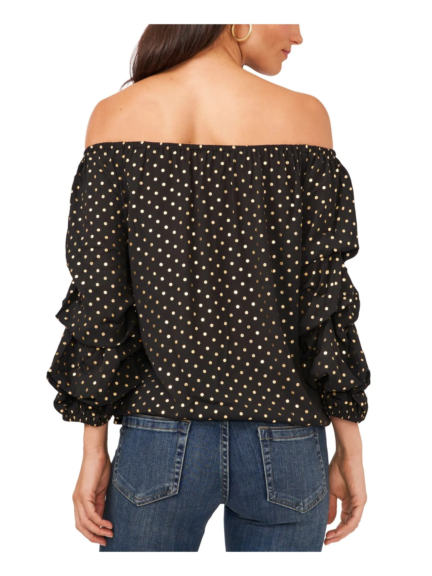 VINCE CAMUTO Womens Black 3/4 Sleeve Off Shoulder Blouse