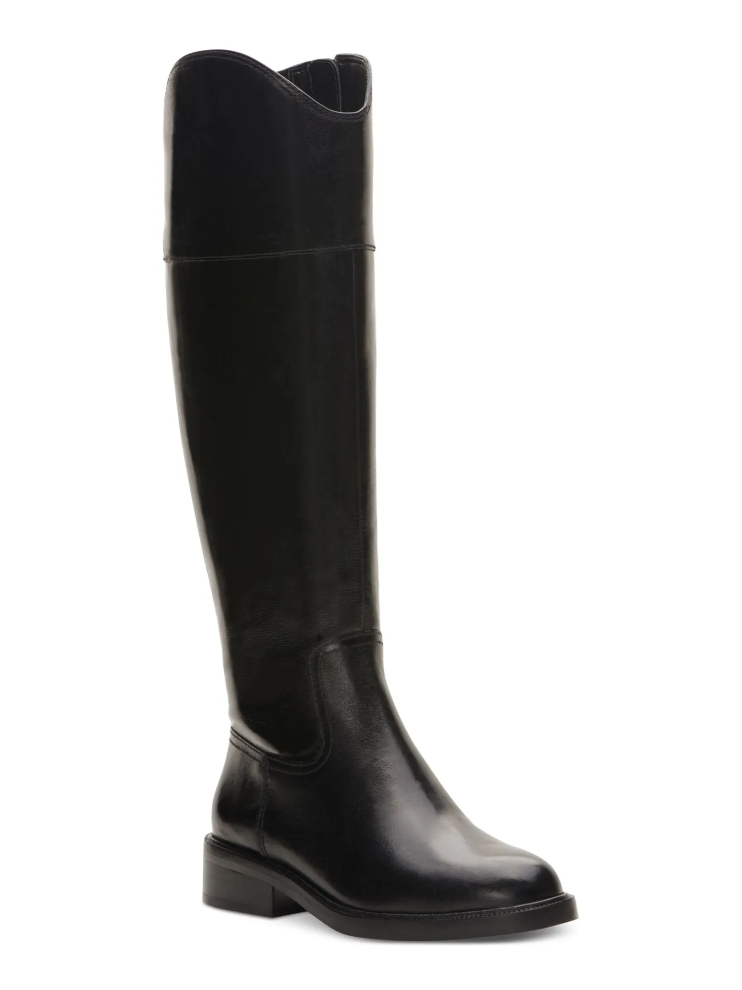 VINCE CAMUTO Womens Black Goring Padded Alfella Round Toe Block Heel Zip-Up Leather Riding Boot M