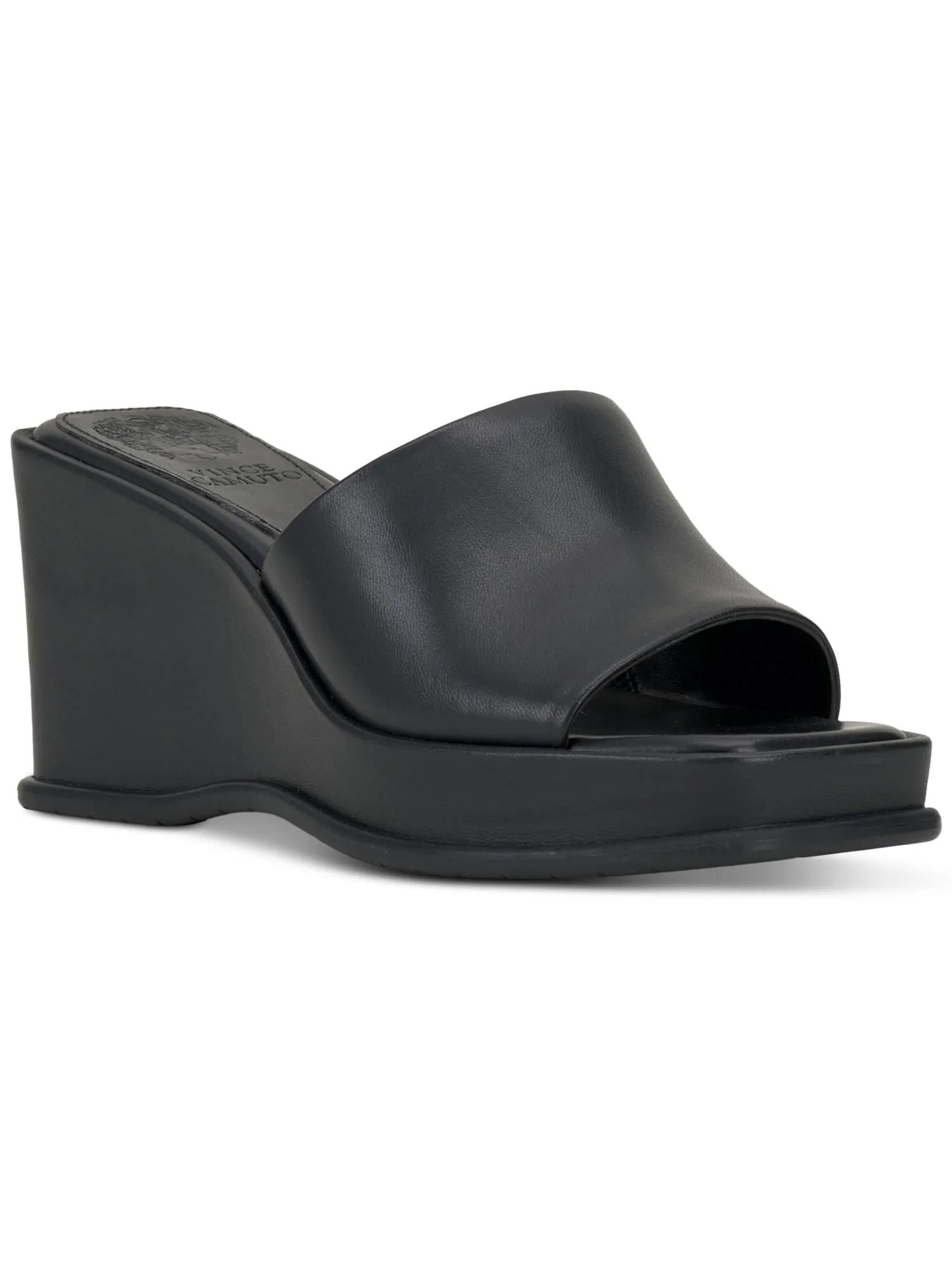 VINCE CAMUTO Womens Black Goring Padded Falivda Square Toe Wedge Slip On Leather Heeled M