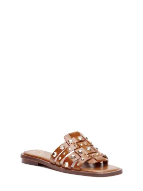 VINCE CAMUTO Womens Brown Woven Padded Rhinestone Neverna Square Toe Slip On Leather Sandals Shoes M