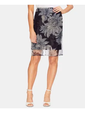 VINCE CAMUTO Womens Gray Slitted Floral Above The Knee Wear To Work A-Line Skirt