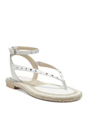 VINCE CAMUTO Womens White Jute Padded Goring Ankle Strap Studded Kalmia Round Toe Buckle Leather Thong Sandals Shoes M