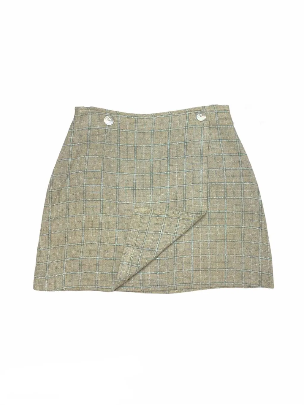 Vintage 90s beige and white checkered mini skirt – Medium