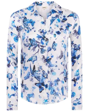 White and Blue Butterflies Tyler Blouse