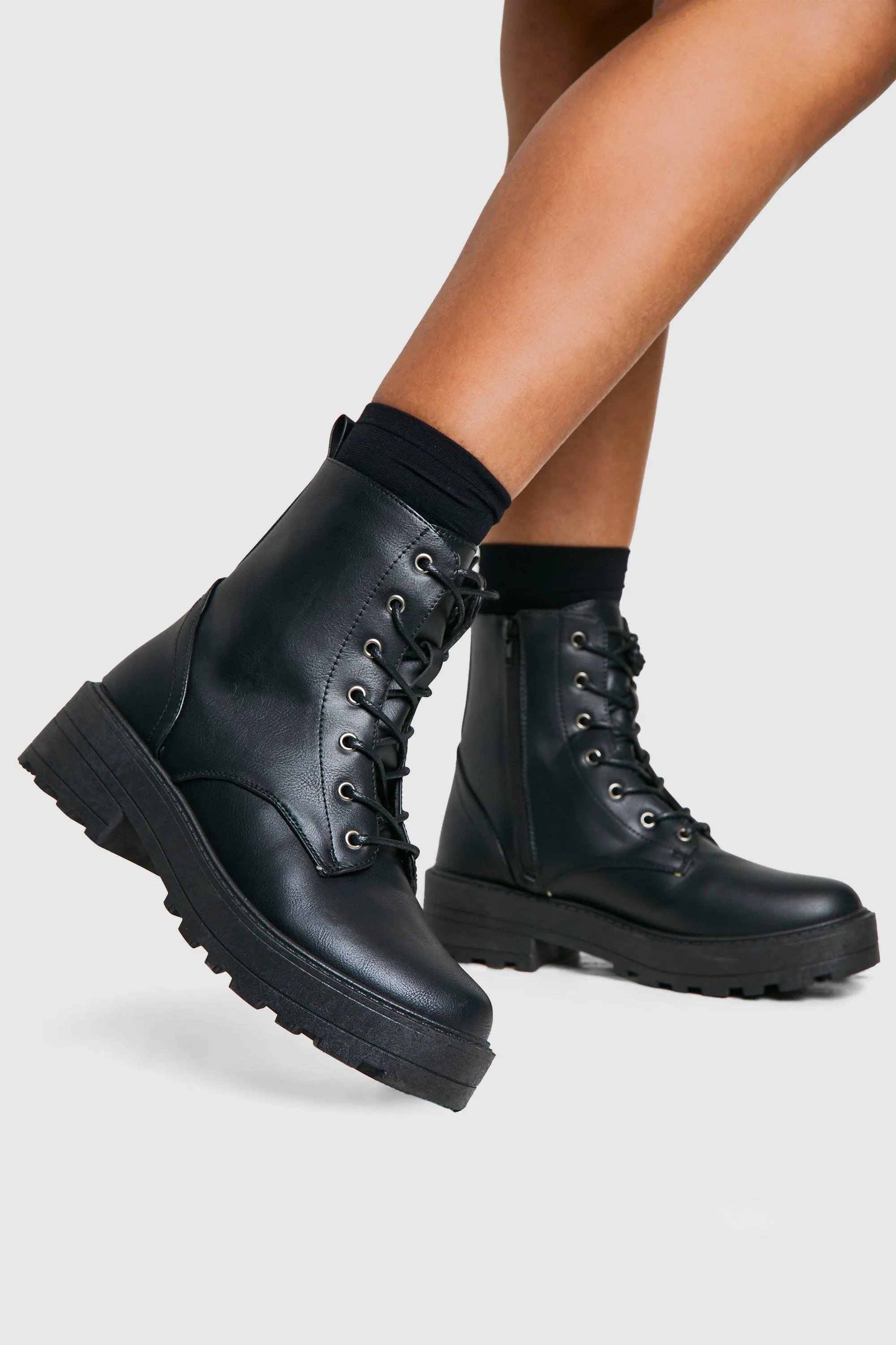 Wide Width Lace Up Chunky Combat Boots