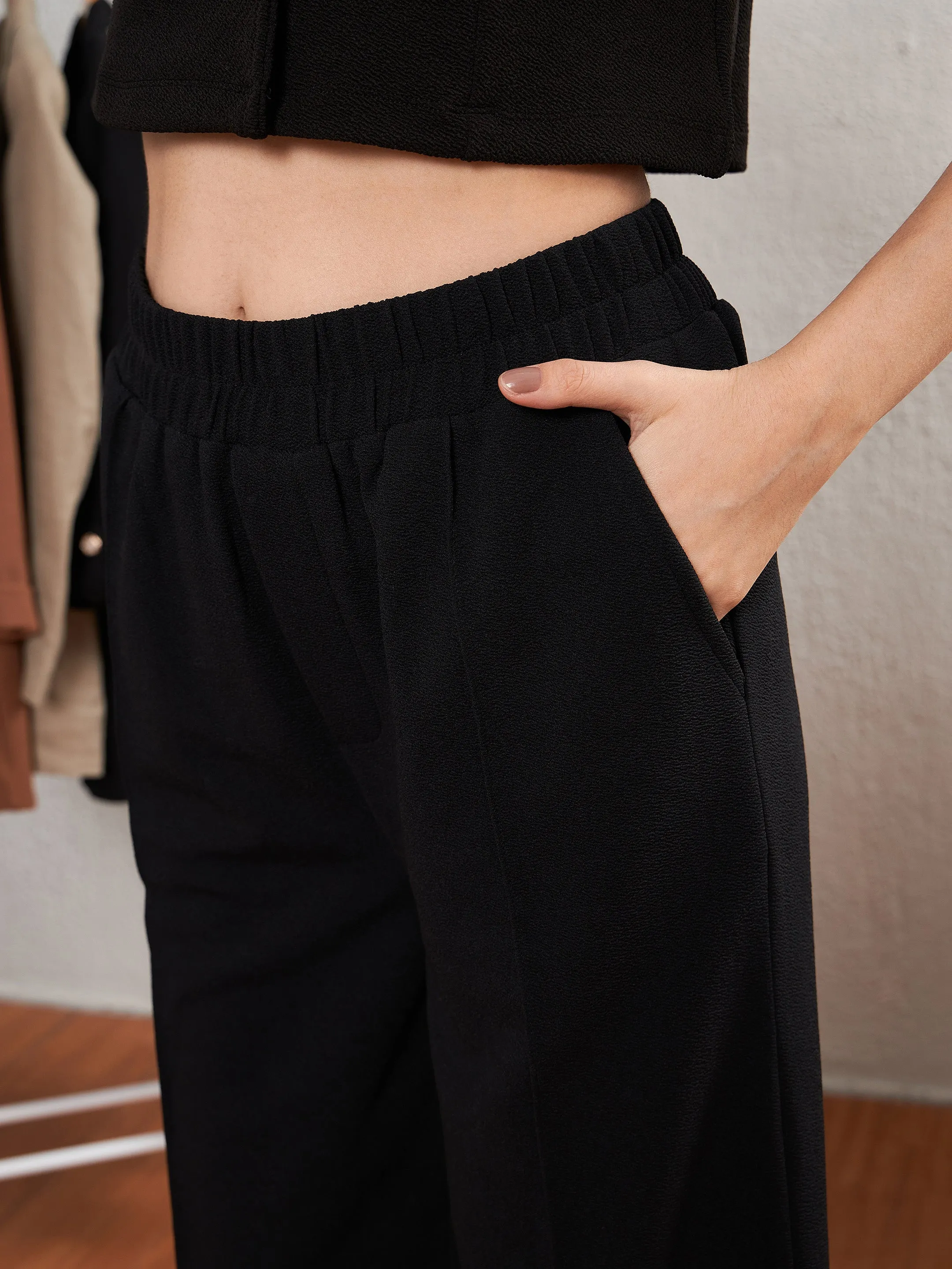 Women Black Crop Blazer With Palazzo Pants