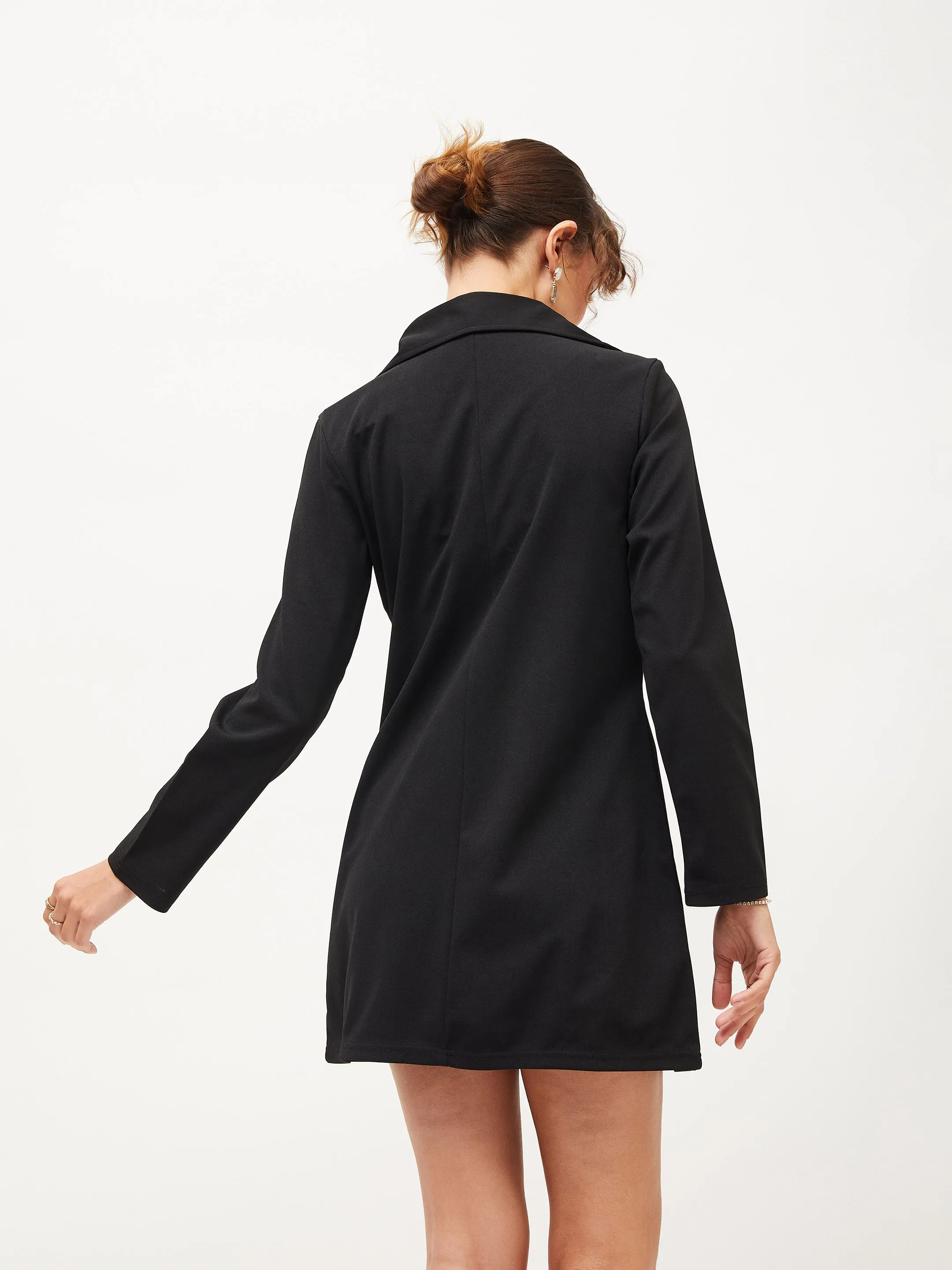 Women Black Knitted Blazer Dress