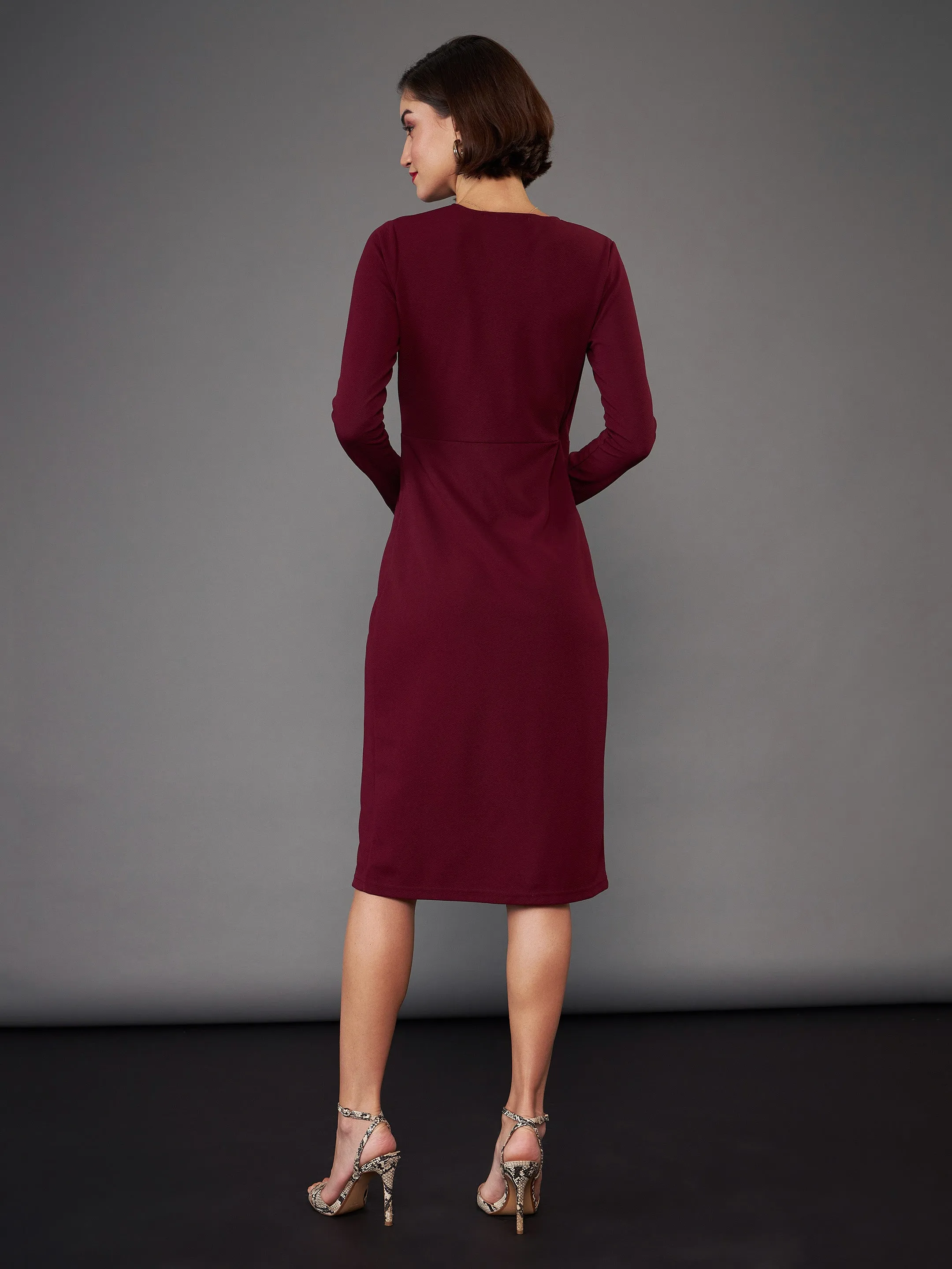 Women Burgundy Blazer Midi Dress