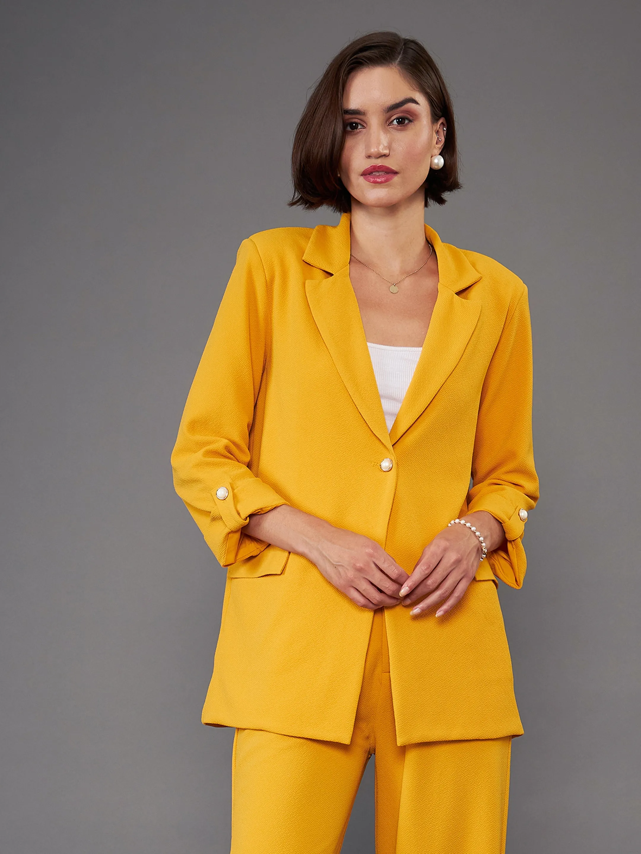 Women Mustard Front Button Blazer