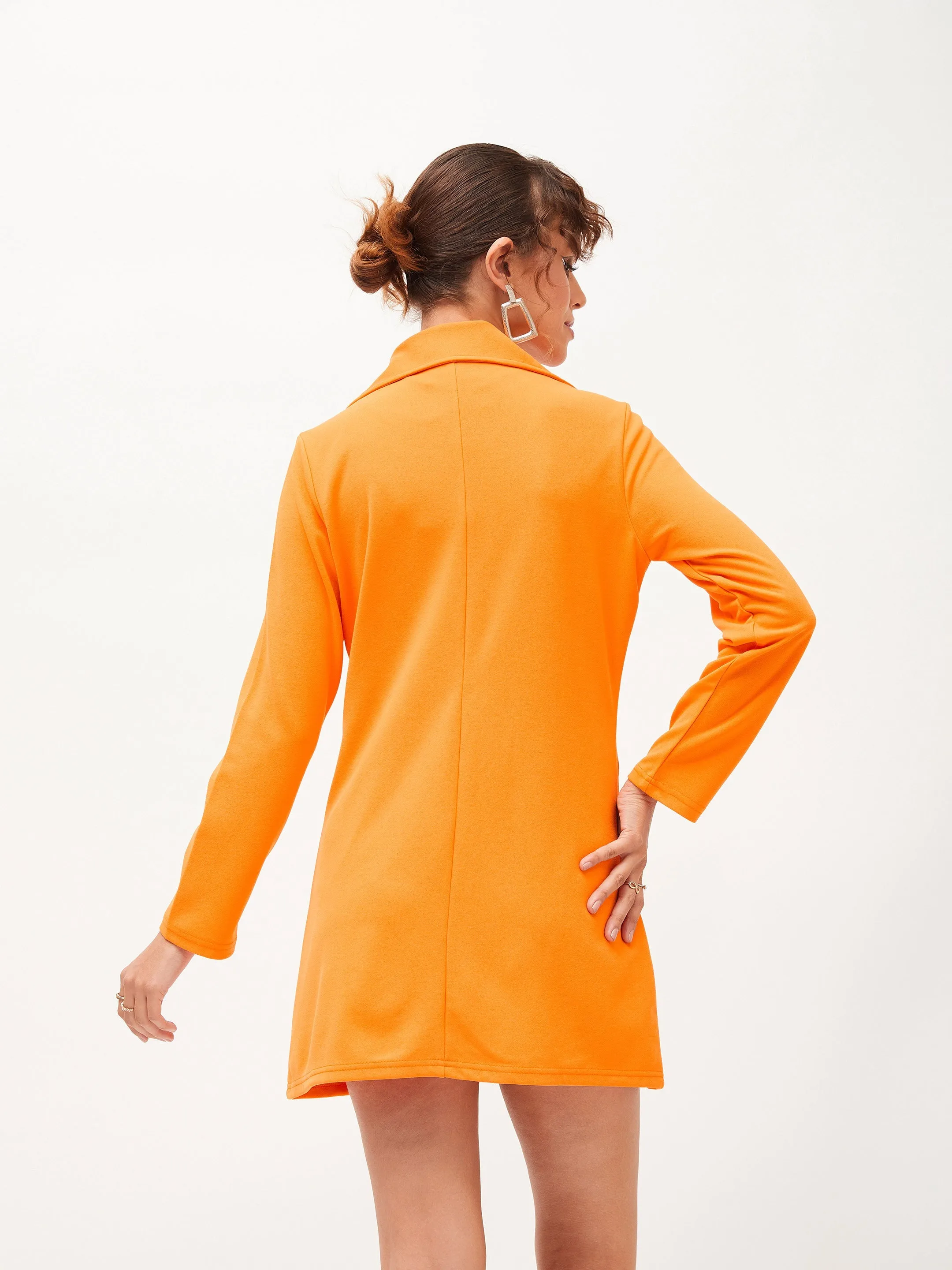 Women Orange Knitted Blazer Dress