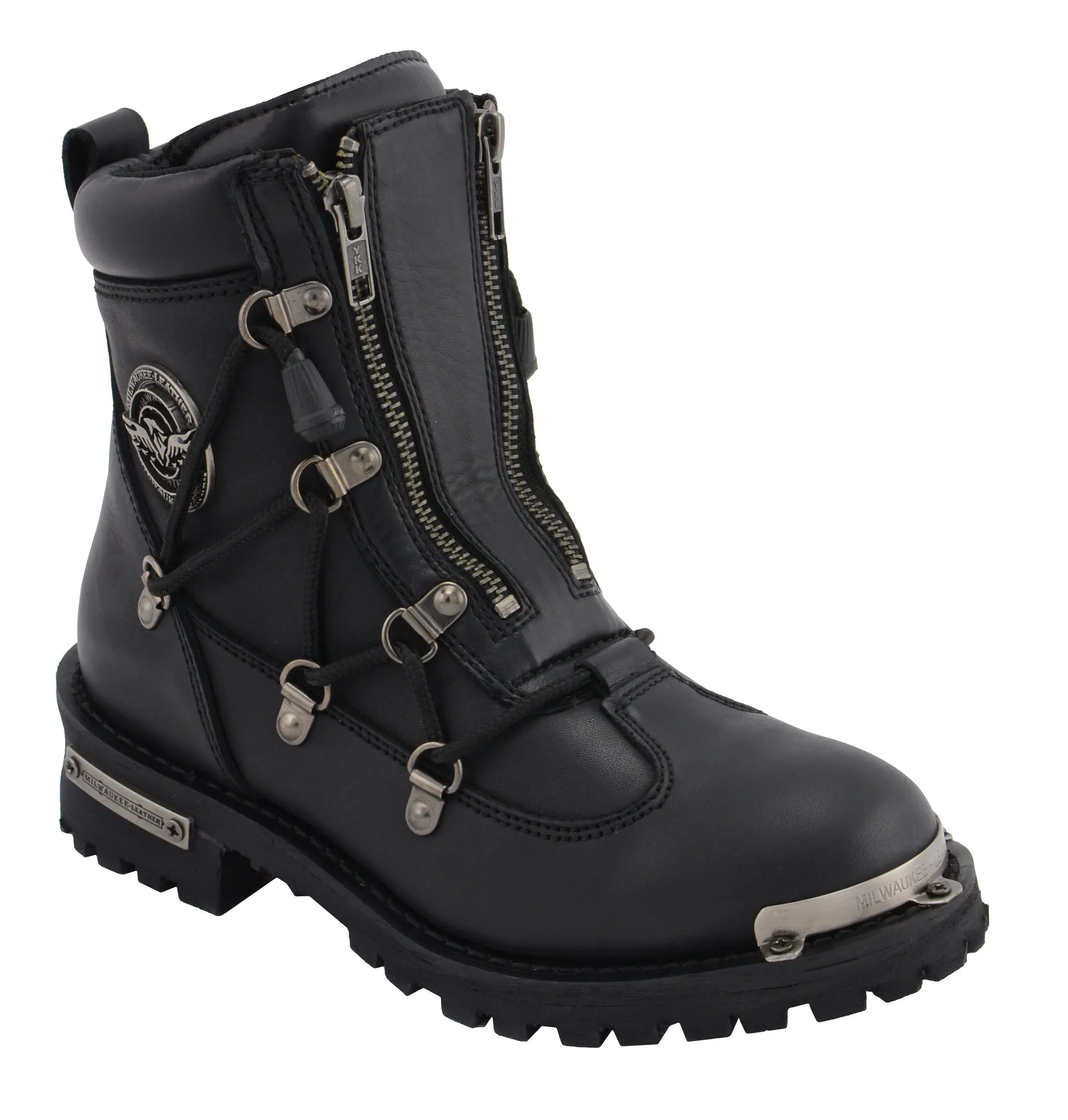 Women's Black 6 Twin Zipper Lock Motorcycle Riding Boots