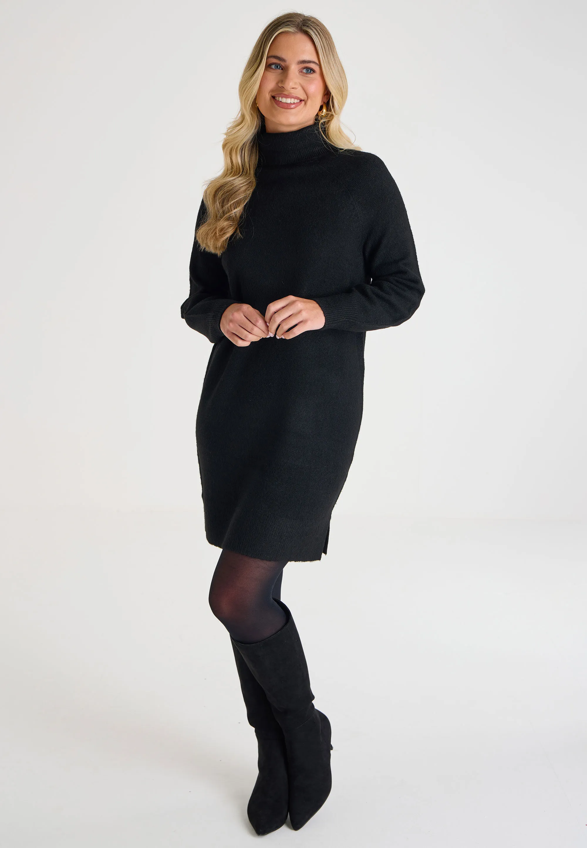 Womens Black Roll Neck Jumper Dress