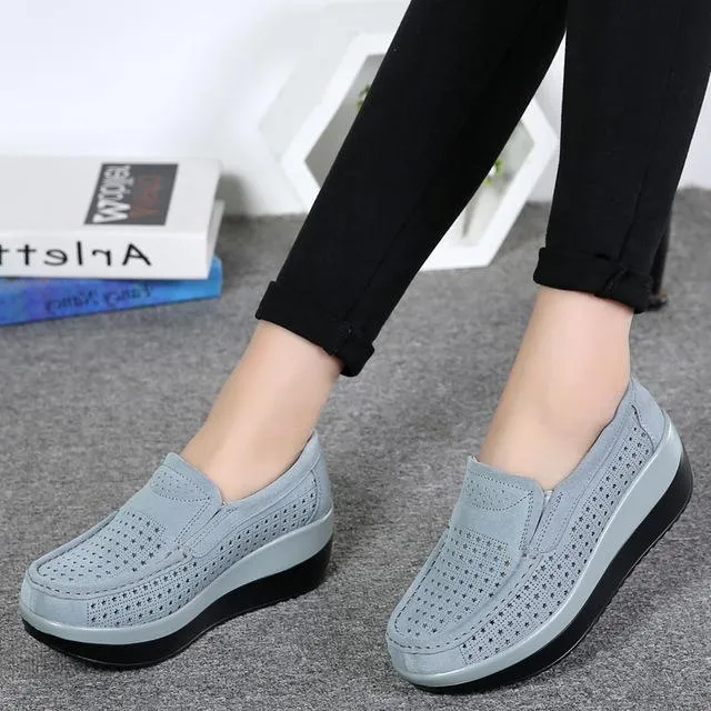 Women's Elegant Suede Leather Moccasins Flat Slip-On Platform Loafers