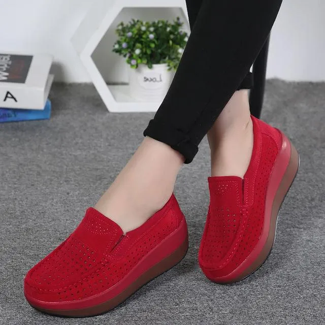 Women's Elegant Suede Leather Moccasins Flat Slip-On Platform Loafers