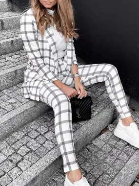 Women's Sets Check Print Blazer Trousers Two-Piece Set