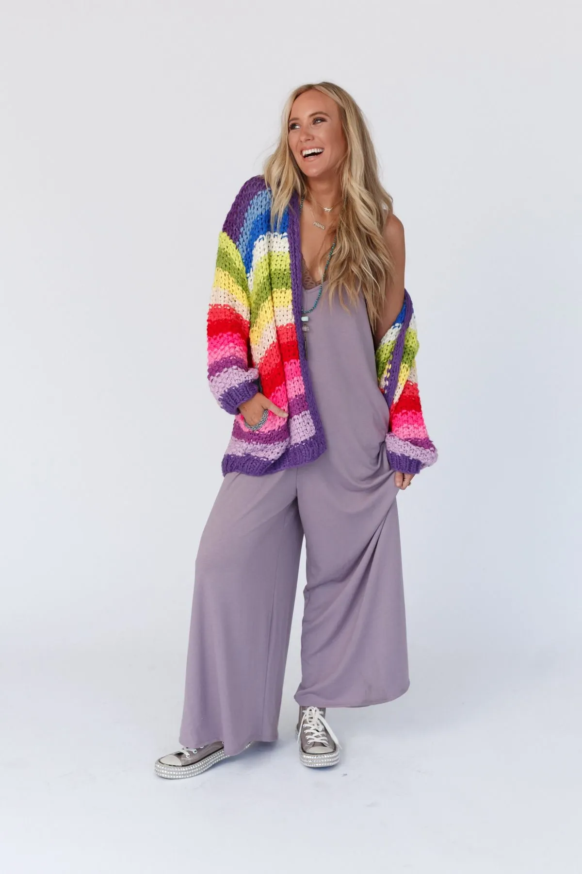 Wrapped up in Color Knit Cardigan - Purple Multi