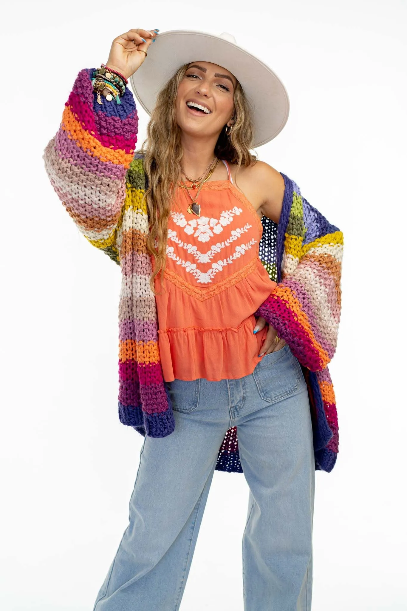 Wrapped up in Color Knit Cardigan - Rainbow