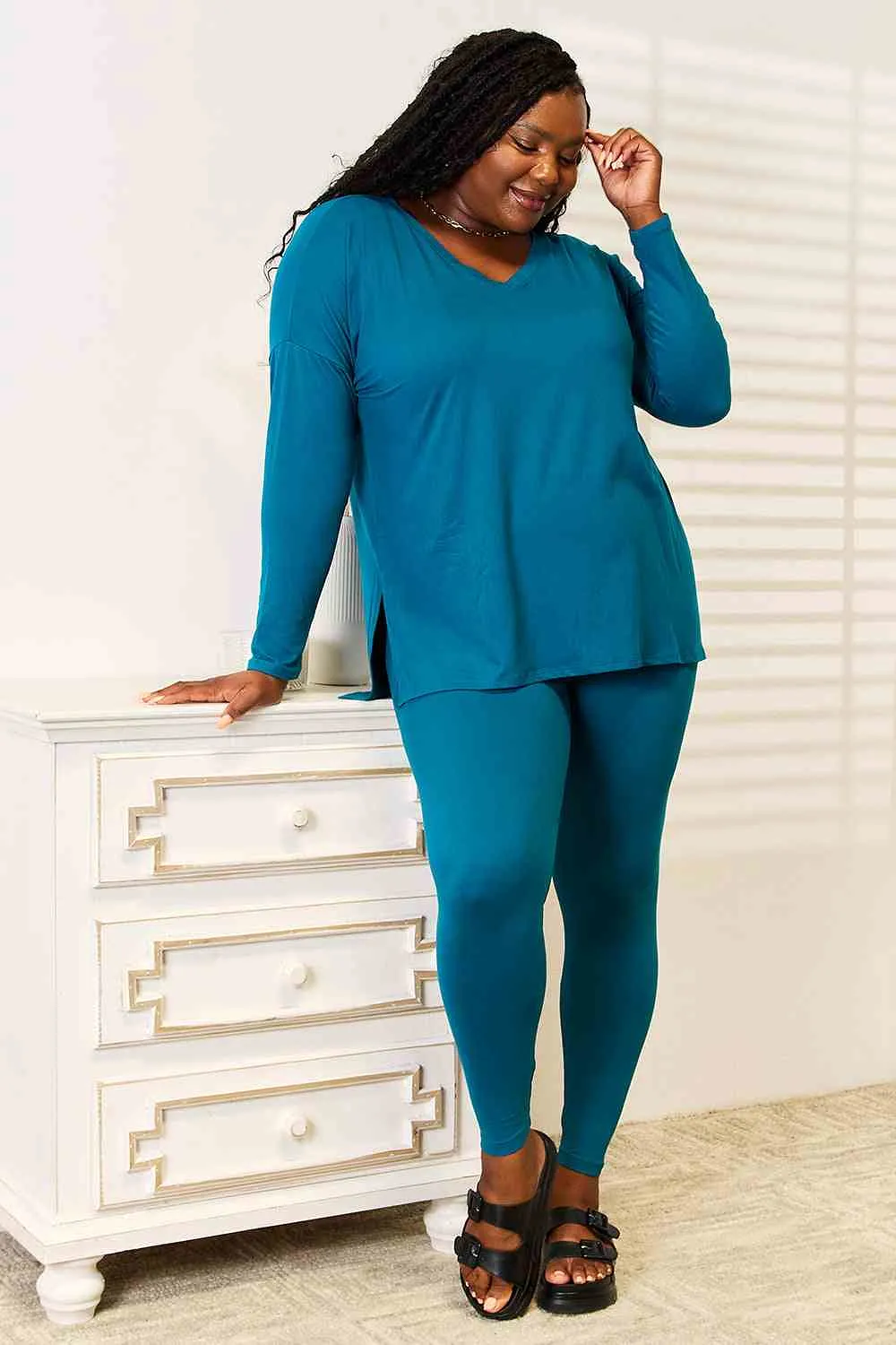 Zenana Lazy Days Full Size Long Sleeve Top and Leggings Set